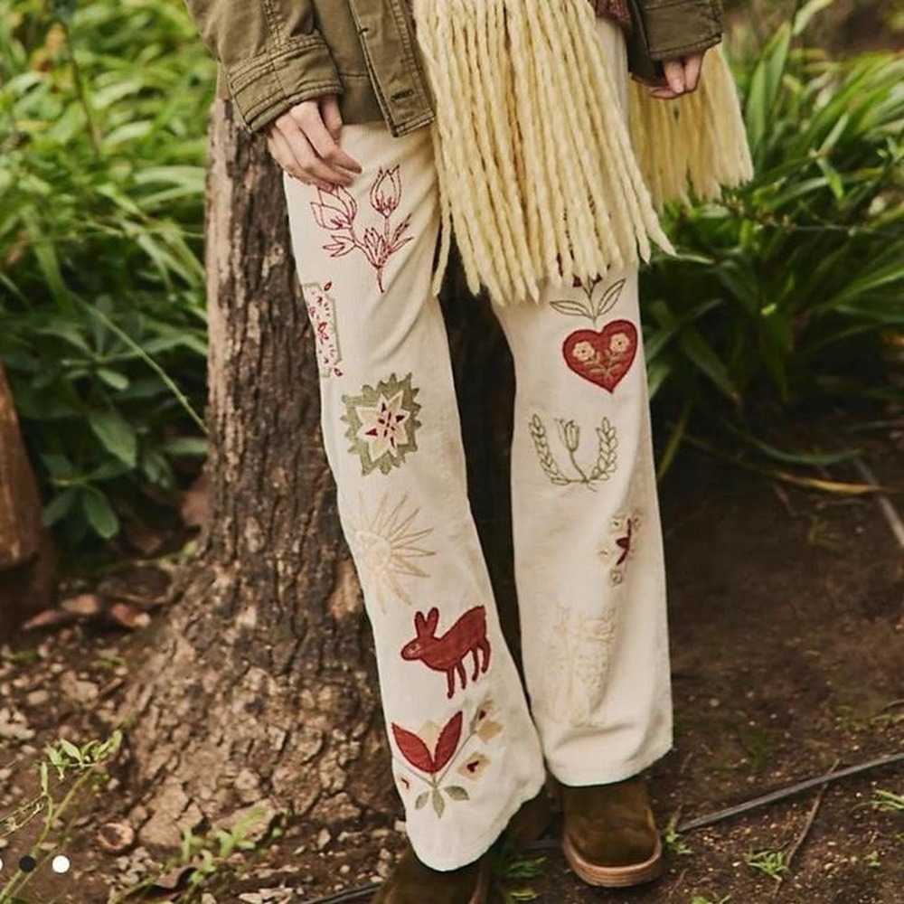 NWT We The Free People Tennessee Lowrise Embroidered Corduroy Pants/heans Sz 30